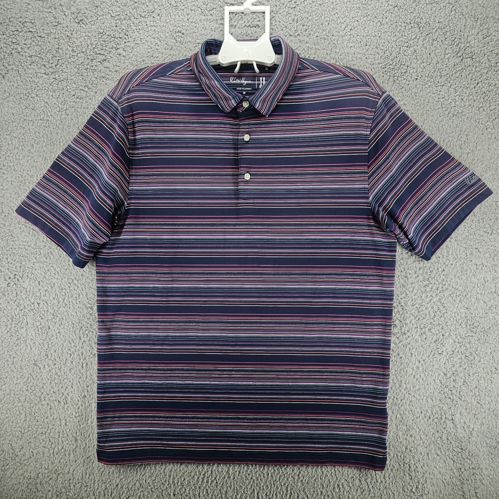 Walter Hagen 11 Majors Mens Navy Multi Stripe Performance Golf Polo Shirt Medium